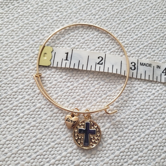 🌷Gold and silver bangle religious cross love charm - Picture 3 of 6